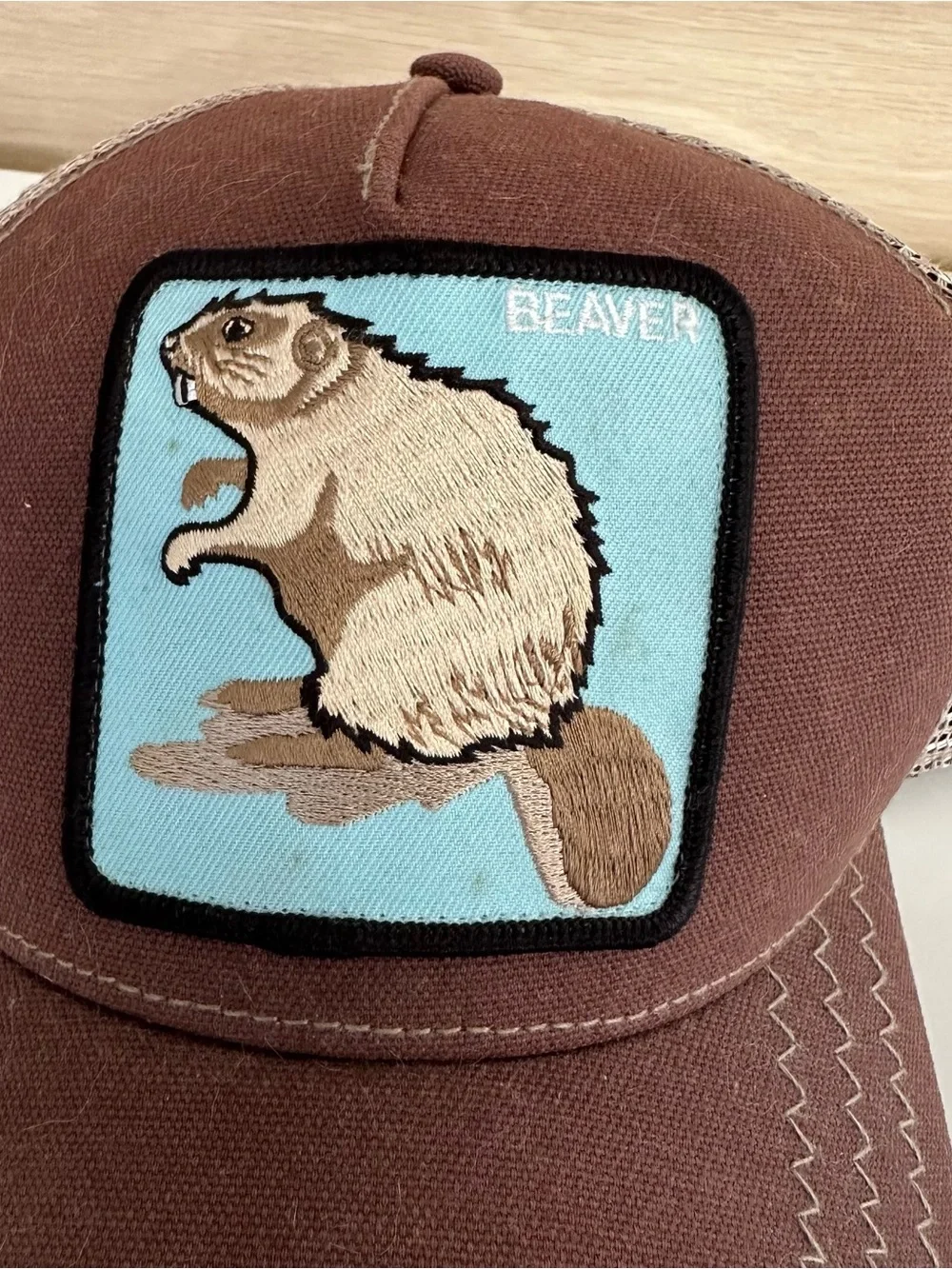 Goorin Bros Trucker Hat Brown Beaver Animal Farm Patch Mesh Snapback Cap